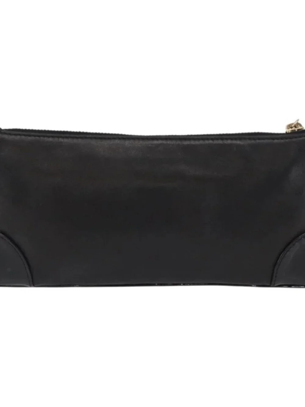 CHANEL Camelia Clutch Bag Lamb Skin Black Silver CC Auth BA9202V